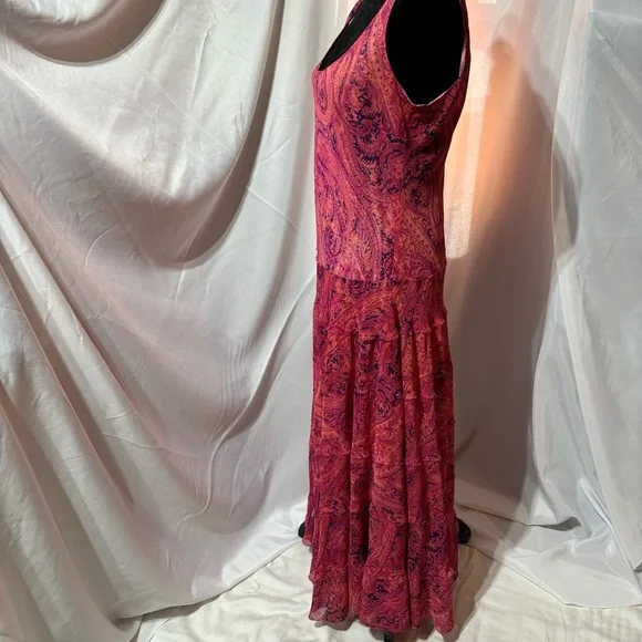 Jones Wear Maxi Pink Layers Chiffon Bias Cut Paisley Print Dress Sz:12 Y2K - Picture 6 of 10